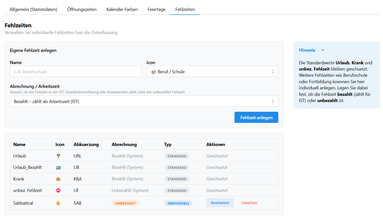 Fehlzeitenverwaltung in LohnConnect